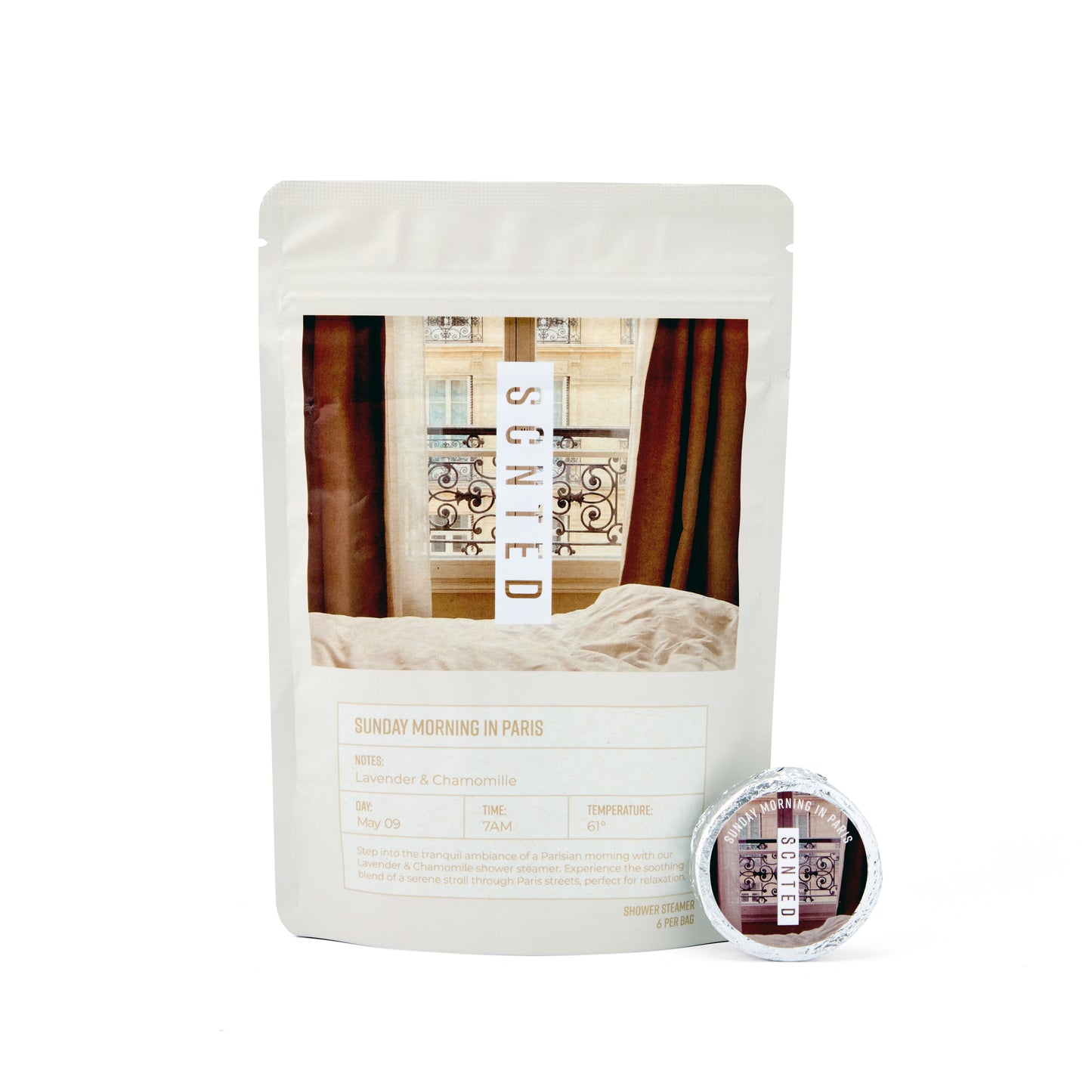 Lavender and Chamomile Shower Steamer Tablets – 6-Tablet Bag | Sunday Morning in Paris